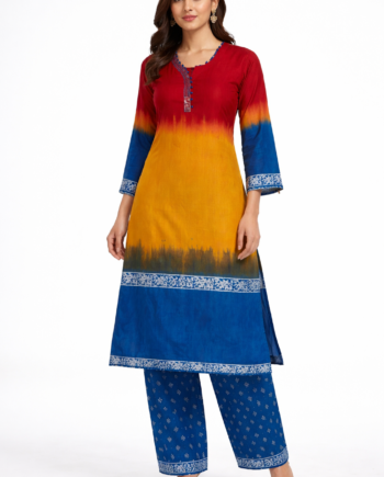 Multicolor Tie-Dye Kurti Pant Set with Mom Batik Border