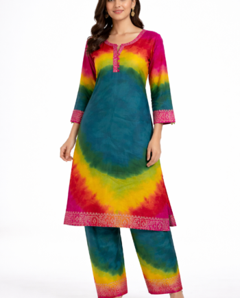 Multicolor Tie-Dye Kurti Pant Set for Women