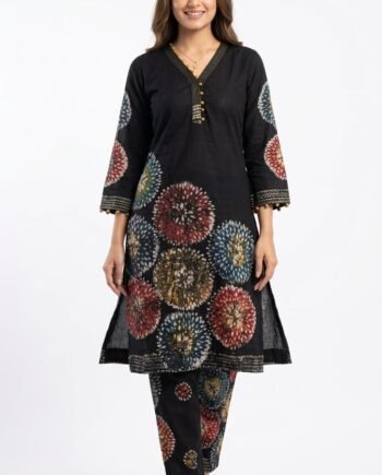 Black Multicolor Mom Batik Kurta Set