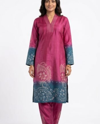 Magenta Pink & Teal Mom Batik Kurti Pant Set