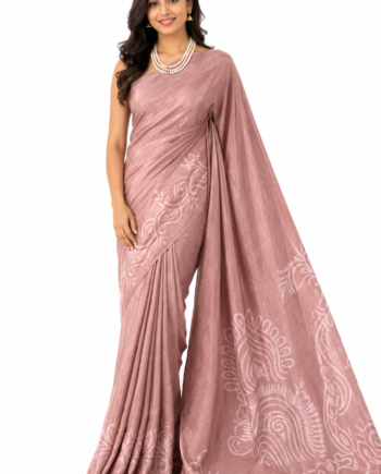 Mom Batik Silk Saree in Dusty Pink with Soft White Paisley